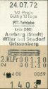 Historische Fahrkarte - Schweizerische PTT-Betriebe - Lyss (SBB) Aarberg (Stadt) Wiler bei Seedorf Grissenberg
