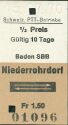 Historische Fahrkarte - Schweizerische PTT-Betriebe - Baden SBB Niederrohrdorf