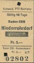 Historische Fahrkarte - Schweizerische PTT-Betriebe - Baden SBB Niederrohrdorf