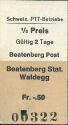 Historische Fahrkarte - Schweizerische PTT-Betriebe - Beatenberg Post Beatenberg Station Waldegg