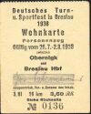 Wohnkarte - Deutsches Turn- u. Sportfest in Breslau 1938