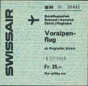 Alter Fahrschein - Flugticket - Swissair - Voralpenflug 1966 Rundflugbetrieb ab Flughafen Zürich