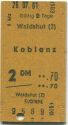 Waldshut Koblenz - Fahrkarte 2. Klasse DM -.70 1961