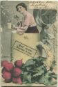 Postkarte - Fotocollage - Frau mit Bierkrug