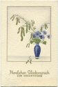 Postkarte - Geburtstag - Blumenvase - Blumen - Goldprägedruck