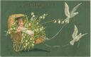 Postkarte - Geburtstag - Tauben - Maiglöckchen