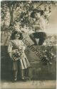Postkarte - Herzlichen Glückwunsch zum Namenstage - Kinder mit Blumen
