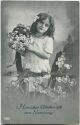 Postkarte - Namenstag - Mädchen mit Blumenkorb