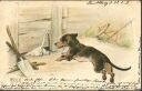 Postkarte - Hunde beim Spielen - signiert D Heyer