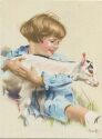 Mädchen mit Ziege im Arm - Künstlerkarte signiert E. v. Gulitz - AK Großformat 1949