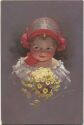 Postkarte - Kleines Kind mit Mütze und Blumen - Ludwig Knoefel