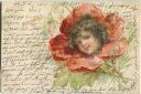 Postkarte - Mädchenkopf in Blume