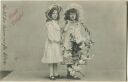 Postkarte - Neujahr - Kinder mit Blumenkorb