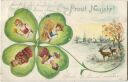 Postkarte - Neujahr - Kleeblatt mit den vier Jahreszeiten