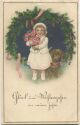Postkarte - Neujahr - Mädchen - Dackel
