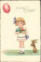 Ein frohes Osterfest - Mädchen mit Luftballon - Hase - Postkarte