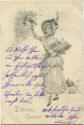Postkarte - Fröhliche Ostern - Junge Frau mit Blumenstrauss - Osterhasen