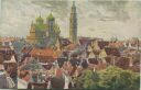 Augsburg - Blick auf Rathaus und Perlachturm - Aquarell-Kunstkarte