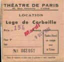 Theatre de Paris - 15 rue Blanche - Loge de Corbeille - Prix 15Fr. 1962
