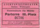 Lichtspieltheater Baden-Wettingen - Eintrittskarte für Militär