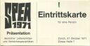 Zürich - SPEA 1971 Präsentation deutscher Lebensmittel- und Getränkespezialitäten - Eintrittskarte