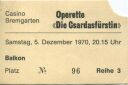 Casino Bremgarten - Operette Die Csardasfürstin - Eintrittskarte