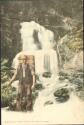 Postkarte - Schweizer Senn vor einem Wasserfall
