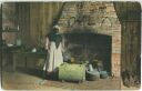 Postcard - old time kitchen - old woman