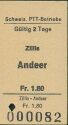Historische Fahrkarte - Schweizerische PTT-Betriebe - Zillis Andeer