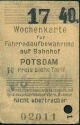 Historischer Fahrschein - Potsdam - Wochenkarte für Fahrradaufbewahrung auf dem Bahnhof 1940