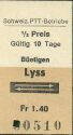 Historische Fahrkarte - Schweizerische PTT-Betriebe - Büetigen Lyss
