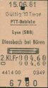 Historische Fahrkarte - Schweizerische PTT-Betriebe - Lyss (SBB) Diessbach bei Büren