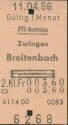 Historische Fahrkarte - Schweizerische PTT-Betriebe - Zwingen Breitenbach