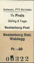 Historische Fahrkarte - Schweizerische PTT-Betriebe - Beatenberg Post Beatenberg Station Waldegg