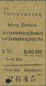 Historische Fahrkarte - Murg (Baden) bis Laufenburg (Baden) oder Laufenburg (Baden) Ost - Fahrkarte 1963