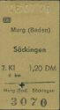 Historische Fahrkarte - Murg (Baden) Säckingen - Fahrkarte 1975