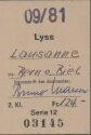 Abonnement Lyss - Lausanne via Bern oder Biel - Fahrkarte 1981
