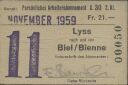 Arbeiterabonnement Lyss - Biel - Fahrkarte 1959