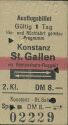 Ausflugsbillet Konstanz St. Gallen via Romanshorn-Roggwil - Fahrkarte 1970 - 2. Klasse DM 8.-