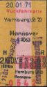 Rückfahrkarte - Hamburg - Hannover - 1971