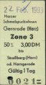 Harzer Schmalspurbahnen - Gernrode Strassberg oder Harzgerode  - Fahrkarte