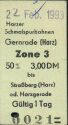Harzer Schmalspurbahnen - Gernrode Strassberg oder Harzgerode - Fahrkarte