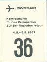 Swissair - Kontrollmarke für den Personalbus