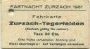 Zurzach Tegerfelden - Fasnacht Zurzach 1951 - Fahrkarte