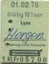 Lyss - Horgen und zurück - 1. Klasse 1/2 Preis - Fahrkarte