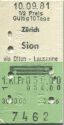 Zürich Sion und zurück - 1. Klasse 1/2 Preis Fr. 50.00 - Fahrkarte