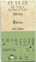Zürich - Bern - 1. Klasse 1/2 Preis Fr. 22.50 - Fahrkarte