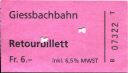 Giessbachbahn - Retourbillett Fr. 6.- Fahrschein