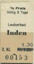 Leukerbad Inden - Fahrkarte 1/2 Preis 2. Klasse 1976