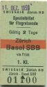 alte Fahrkarte - Swissair Zürich HB - Spezialbillet für Flugreisende - Zürich Basel SBB via Frick